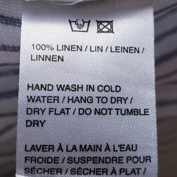 Saks Fifth Avenue 100& Linen Off-or on-Shoulder Blue Striped Lace Blouse Size M - Picture 16 of 16